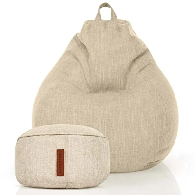 Abbildung von Green Bean Sitzsack Home Linen (Indoor Riesensitzsack und Pouf mit EPS Perlen Füllung, Kuschelig Weich Waschbar), Drinnen Stoff Bodenkissen Liegekissen Sitzkissen Lounge