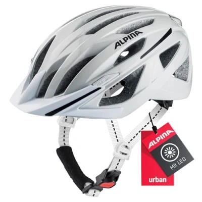 Abbildung von ALPINA HAGA Stoßabsorbierender, Sicherer &amp; Optimal Anpassbarer Urban Fahrradhelm Mit Integriertem LED Licht Für Erwachsene, white gloss, 51 56 cm