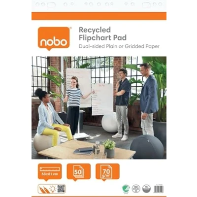 Abbildung von Nobo Recycling Flipchart Block 58 x 81 cm, nachhaltiges doppelseitiges Papier, blanko &amp; kariert, 50 Blatt, 70g/m², 2er Pack, flach verpackt, für Meetings Brainstorming überall, 1915660