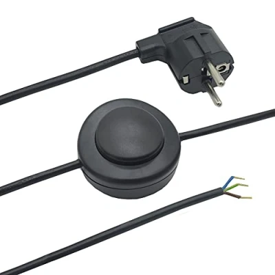 Abbildung von 3m Zuleitung Schwarz mit Schutzkontaktstecker &amp; Fußschalter 3 adriges Stromkabel 250V, IP20 Basic