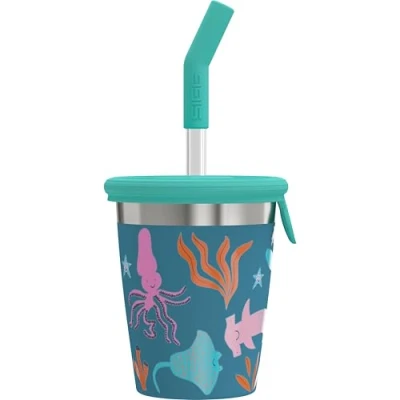 Abbildung von SIGG Edelstahl Kinderbecher mit Silikondeckel &amp; Tritan Strohhalm Schwappsicher BPA frei Leicht Robust Unterwassertiere 0,35L