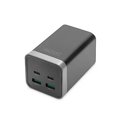 Abbildung von DIGITUS 4 Port Universal USB Ladeadapter, 150W GaN, 2X C, A, PD3.0, Schwarz/Silber