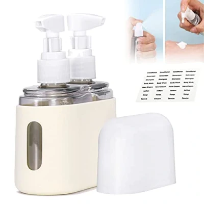 Abbildung von Mini Shampoo Dispenser Portable Travel Bottle Set, And Conditioner Dispenser, Containers With Labels For Toiletries, Bottles Toiletries (2 in 1,Beige)
