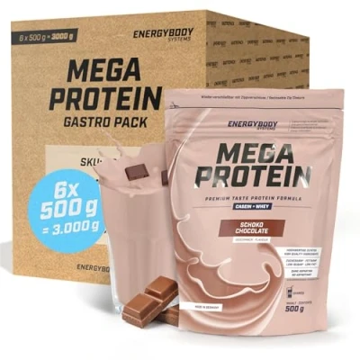 Abbildung von Energybody Mega Protein Schoko/Gastropack 3000 g/Mehrkomponenten mit Casein Whey Mix als Eiweißshake/Eiweisspulver ohne Aspartam/Protein Pulver