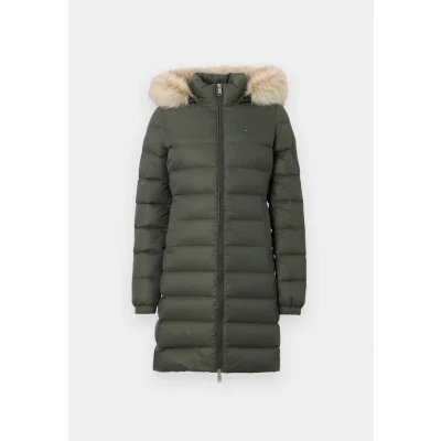 Abbildung von Tommy Jeans Damen Daunenmantel Essential Hooded Down Coat mit Kunstpelz, Grün (Pewter Green), XXS