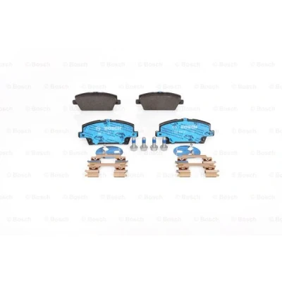 Abbildung von BOSCH 0 986 494 611 Bremsbelagsatz Low Metallic mit akustischer Verschleißwarnung Montageanleitung, Anti Quietsch Blech, Schrauben