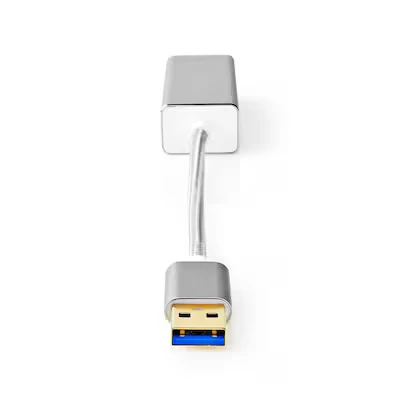 Abbildung von Nedis USB Adapter 3.2 Gen 1 A Stecker RJ45 Buchse Gbps 0.20 m rund Vergoldet Geflochten / Nylon Silber Verpackung mit Sich