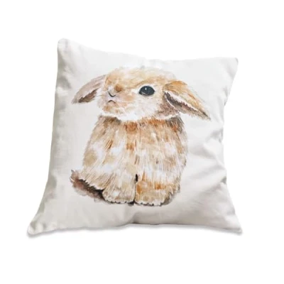 Abbildung von Loberon Kissenhülle Florentina, hochwertiger Aquarelldruck, Hasenmotiv, Kissenbezug, Ostern, Ostertextilien, Osterdeko, Wohn Accessoire, Baumwolle, weiß