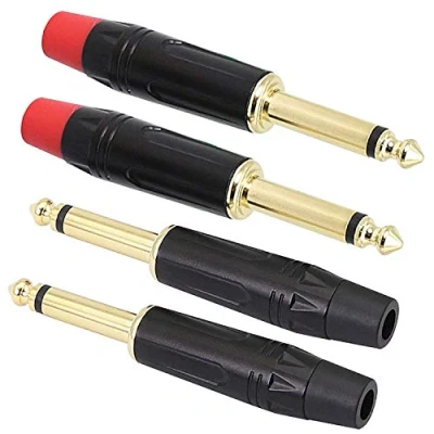 Abbildung von XMSJSIY 6,35 mm TS Audio Stecker, Mono vergoldeter 6,3 Mikrofonstecker für Gitarre/Lautsprecher/Mikrofonkabel usw. (4 Stück)