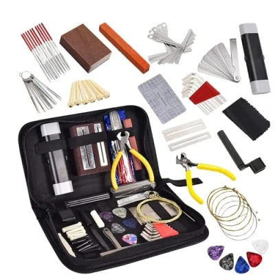 Abbildung von 72 teiliges Gitarren Werkzeugset, professionelles Wartungswerkzeug Set für Ukulele, Bass, Banjo, Gitarrenbauer, Werkzeug, Gitarrenreparatur Gitarrenspieler oder Saiteninstrumente