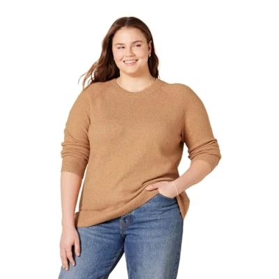 Abbildung von Amazon Essentials Damen Soft Touch Langarmpullover mit Rundhalsausschnitt in klassischer Passform, Kamelbraun Meliert, XS