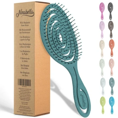 Abbildung von Ninabella Haarbürste ohne Ziepen für Damen, Herren &amp; Kinder Entwirrbürste Locken, lange nasse Haare Nachhaltige Detangler Bürste mit Spiralfeder aus recyceltem Material Hair Brush Teal