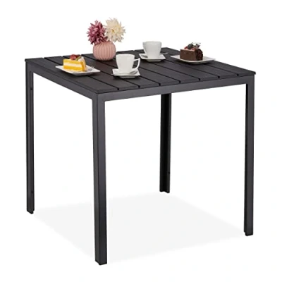 Abbildung von Relaxdays Gartentisch, HxBxT: 74x78x78 cm, Balkontisch Holzoptik, Kunststoff, Stahl, Terrassentisch quadratisch, schwarz