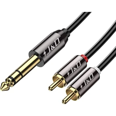 Abbildung von J&amp;D 6,3mm Stereo Klinke auf Cinch Kabel, Gold Plated Kupfer Shell Heavy Duty (1/4 Zoll) Männlich TRS zu 2 Stecker Audio Adapter Y Splitter 1.8 Meter