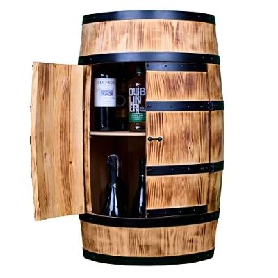 Abbildung von CREATIVE COOPER Weinfass Stehtisch mit Tür Alkoholschrank Flaschenregal Holz Holzfass Fassmöbel Nadelbaumholz Wineregal Weinbar Fass bar Fassbar 80Cm (Sonnenverbranntes)