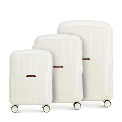 Abbildung von WITTCHEN Stilvoller Koffer Set of 3 Trolley Strapazierfähigem Polycarbonat 4 Doppel Lenkrollen TSA Zahlenschloss (S+M+L) Creme Elemente in Roségold
