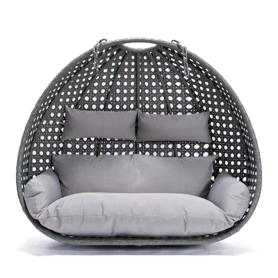 Abbildung von HOME DELUXE Hängesessel Polyrattan TWIN Korb + Kissen (Set, 2 St., und Kissen), gefederte Aufhängung