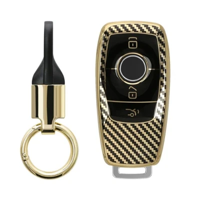 Abbildung von kwmobile Schlüsseltasche Hülle für Mercedes Benz Smart Key Autoschlüssel (nur Keyless) (1 tlg), Schlüsselhülle mit Ring Anhänger Cover Gold Schwarz