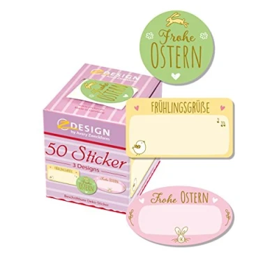 Abbildung von AVERY Zweckform Aufkleber Ostern 50 Stück Art. 56857 (Etiketten Frohe Ostern, Papiersticker mit Silberprägung 38 mm/58x38mm im Spender, Ostergrüße, Osterdeko, Ostergeschenke) Sticker auf Rolle
