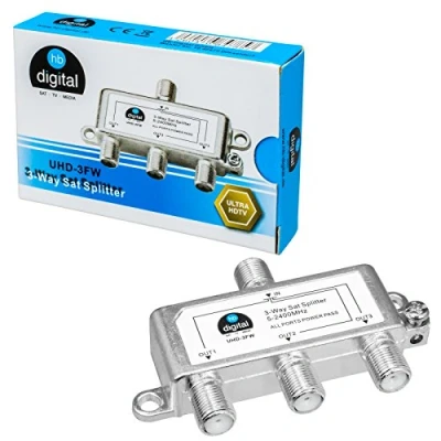 Abbildung von HB Digital SAT BK UKW Verteiler 3 Fach Splitter (3 Wege) 5 2400 MHz &amp; Analog Tauglich Voll geschirmt Mit Spannungsdurchlass DVB S S2 FM Kabelfernsehen C
