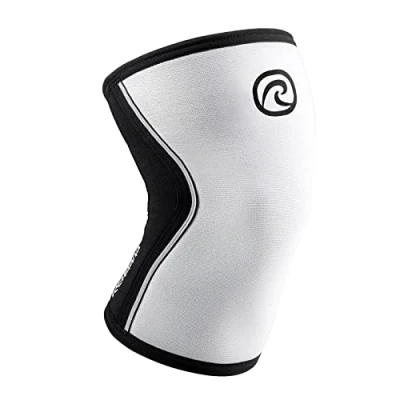 Abbildung von Rehband Kniebandage Kraftsport, Kniestütze für Cross Fit &amp; schweres Training, Knee Sleeve aus 5 mm Neopren, in vielen Farben Größen, Unisex, Farbe:Weiß/Schwarz, Größe:S