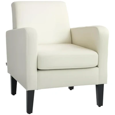 Abbildung von HOMCOM Einzelsessel mit Rückenlehne, abgerundeten Armlehnen, Gepolstert Loungesessel Leinenoptik, Holzbeine, für Schlafzimmer, Wohnzimmer, bis 150 kg, Cremeweiß