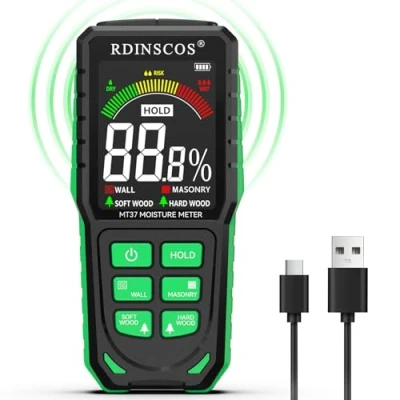 Abbildung von RDINSCOS Feuchtigkeitsmessgerät für Wände Zerstörungsfrei &amp; Wiederaufladbarkeit Feuchtigkeitsmesser Wand mit Farb LCD Mauerwerk, Boden, Decke, Wohnmobil