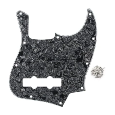 Abbildung von FLEOR 10 Loch JB Bass Pickguard 4Ply Scratch Plate ohne Truss Rod Notch für Standard 4 Saiter Modell Bassgitarre, Schwarze Perle