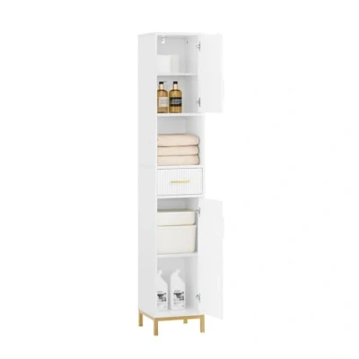 Abbildung von SoBuy Hochschrank mit 2 Türen Aufbewahrungsschrank für Bad Badezimmerschrank offenen Fächern schmaler Badschrank Weiß BHT ca. 30x170x30cm BZR181 W