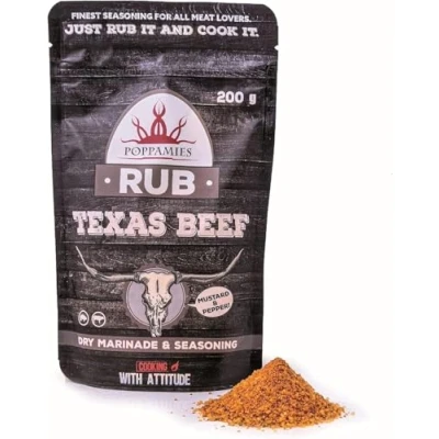 Abbildung von Poppamies Texas Beef BBQ Rub 100% natürliches Gewürz Trockenmarinade und perfekte Würzmischung für Rindfleisch Schweinefleisch Perfekt ausgewogene Gewürzmischung Großpackung (200g)