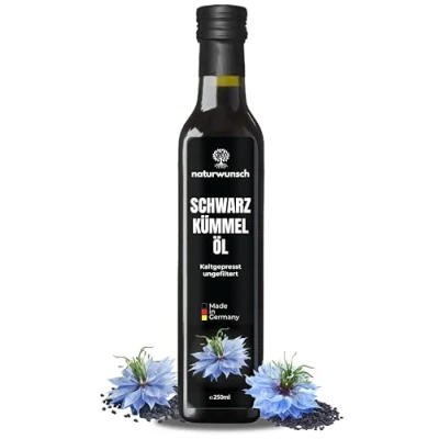 Abbildung von naturwunsch Schwarzkümmelöl 250ml, Ungefiltert, Kaltgepresst, Frisch in Deutschland hergestellt 100% reines Nigella Sativa Öl