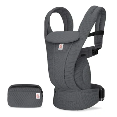 Abbildung von Ergobaby Omni Deluxe All in One Babytrage für Neugeborene ab Geburt bis 20kg, Ergonomische 4 Positionen Mesh Rückentrage Baby Tragetasche, Graphite Grey