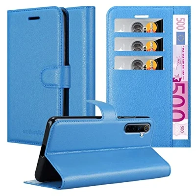 Abbildung von Cadorabo Hülle kompatibel mit Realme 6 4G / 6s Handyhülle aus Premium Kunst Leder Flip Klappbare Stoßfeste Magnetische [Standfunktion] [Kartenfächern] Cover für Tasche in Blau