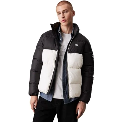 Abbildung von Calvin Klein Jeans Blocking Puffer Winterjacke, Herren, Größe: Small, Ivory/black
