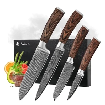 Abbildung von Wakoli Messer Set Edib 4er Damastmesserset I 8 18cm Klinge Pakkaholzgriff (4 tlg)