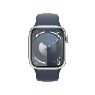 Abbildung von Apple Watch Series 9 45mm Silber (Blaues Silikon Armband M/L)