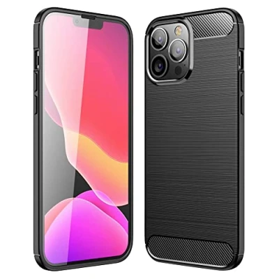 Abbildung von CoverKingz Handyhülle für iPhone 13 Pro Max Silikon Handy Hülle im Carbon Design Soft Case Phone Cover Schwarz