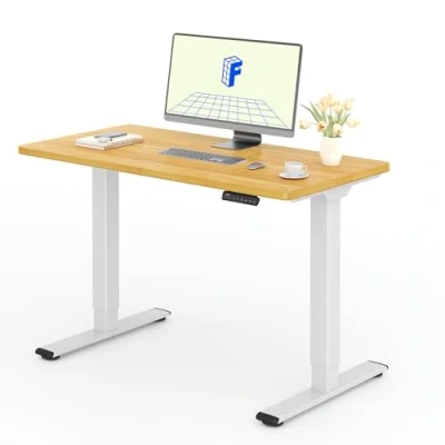 Abbildung von FLEXISPOT Höhenverstellbarer Schreibtisch mit 2 Motoren &amp; 25MM einteiliger Tischplatte,ergonomischer Bürotisch 120 x 60 cm Ahorn, weißes Gestell