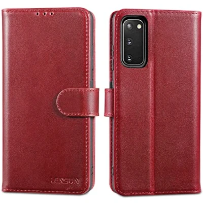 Abbildung von LENSUN Echtleder Hülle für Samsung Galaxy S20, Handyhülle [Echtes Leder] [Magnetverschluss] [RFID Blocker] Handytasche Lederhülle S20 5G Weinrot