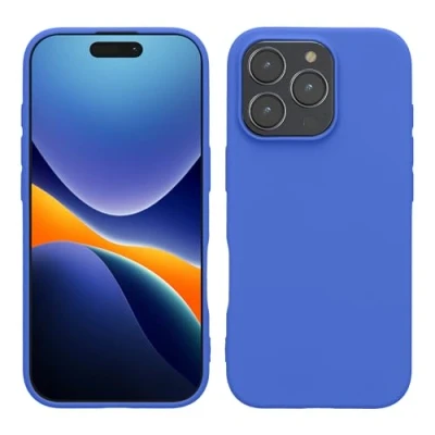 Abbildung von kwmobile Hülle kompatibel mit Apple iPhone 16 Pro Max weiches TPU Silikon Case Cover geeignet für kabelloses Laden Baltik Blau