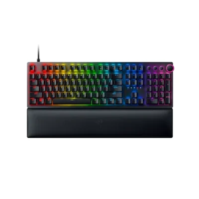 Abbildung von Razer Huntsman V2 (Purple Switch) Praktisch latenzfreie Optische Gaming Tastatur (Klickende Switches, Doubleshot PBT Tastenkappen, Handballenauflage) QWERTY US Layout Schwarz