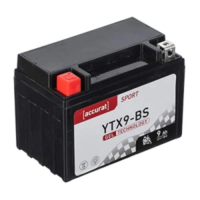 Abbildung von Accurat Motorradbatterie YTX9 BS 12V, 9Ah, 130A, zyklenfest, wartungsfrei, Gel Starterbatterie, Batterie in Erstausrüsterqualität für Rasentraktor, Roller, Motorrad, Quad