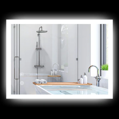 Abbildung von Kleankin Spiegel Badspiegel mit LED Beleuchtung, Lichtspiegel Touchschalter (beschlagfreier Wandspiegel 3 Lichtfarben, 1 St., IP44 Wasserdicht), Memory Funktion, 70cm x 50cm 3cm