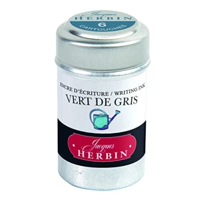 Abbildung von Jacques Herbin 20107T Packung mit 6 Tintenpatronen (geeignet für Federhalter und Tintenroller, universales Format) 1 Pack grüngrau