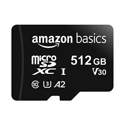 Abbildung von Amazon Basics MicroSDXC, 512 GB, mit SD Adapter, A2, U3, Lesegeschwindigkeit bis zu 100 MB/s, Schwarz