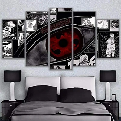 Abbildung von BAIOKAISHUII Modulare Wandkunst Bilder Leinwand HD gedruckt Anime Gemälde 5 Stück Naruto Sharingan Poster Modern Home Decor Room Rahmenlos