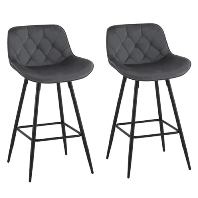 Abbildung von EUGAD Barhocker 2er Set, Samt Barstühle mit Rückenlehne, ergonomischer Bistrostühle, Polsterhocker Samtbezug, Hocker für Bar Kücheninsel Bistro, Metallbeinen,Fußstütze,Dunkelgrau, 1069BY 2