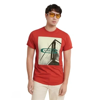 Abbildung von G STAR RAW Herren HQ oldskool logo lash r T Shirts, Rosa (finch D24683 C372 5789), L