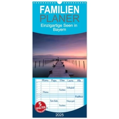 Abbildung von Familienplaner 2025 Einzigartige Seen in Bayern mit 5 Spalten (Wandkalender, 21 cm x 45 cm), CALVENDO