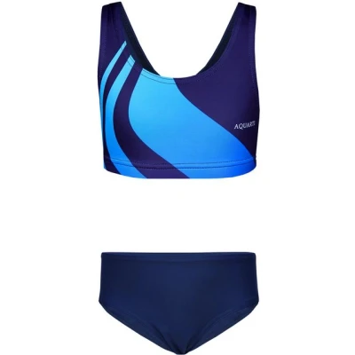 Abbildung von Aquarti Mädchen Sport Bikini Racerback Bustier &amp; Bikinislip, Farbe: Wellen Blau Dunkelblau, Größe: 152